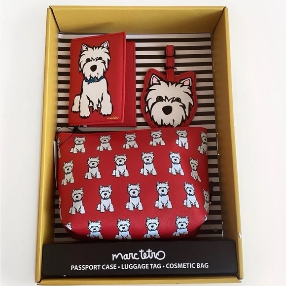 Marc Tetro Handbags - Marc Tetro Westie Travel Set: Passport Case Luggage Tag CosmeticBag Gift Set NWT